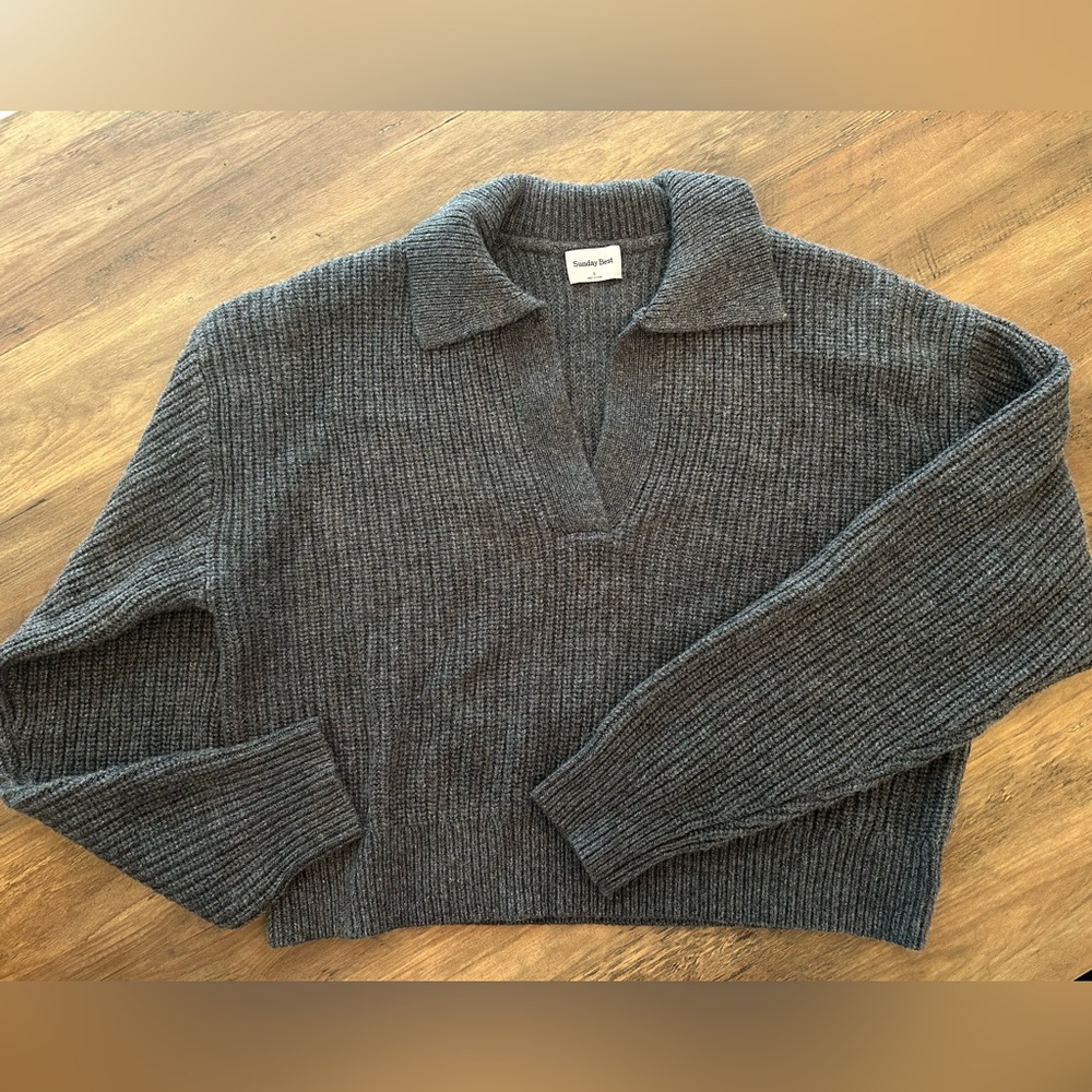 Sunday Best Charcoal Gray Ribbed V-Neck Sweater